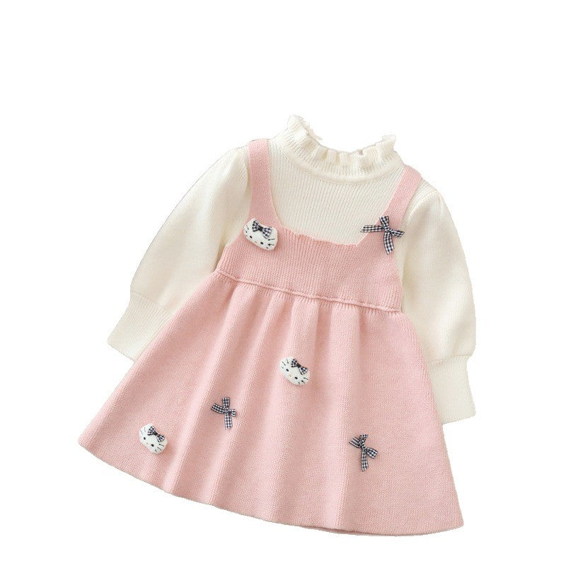 Kids' sweater dress - faux two-piece -  autumn/winter new year's edition - cartoon christmas dress - girls' dress