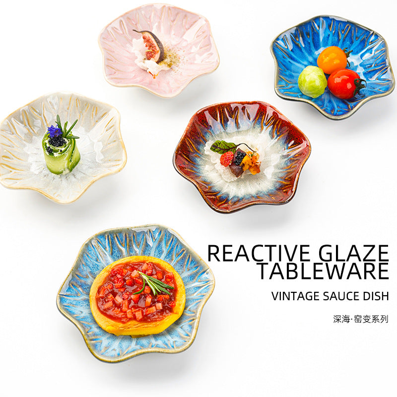Japanese retro dipping sauce dish ceramic seasoning dish home restaurant stylish high-value seasoning snack dish cold dish plate