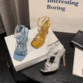 2025 summer rhinestone-embellished heart strap high heel mules - versatile square toe sandals with a wine glass heel
