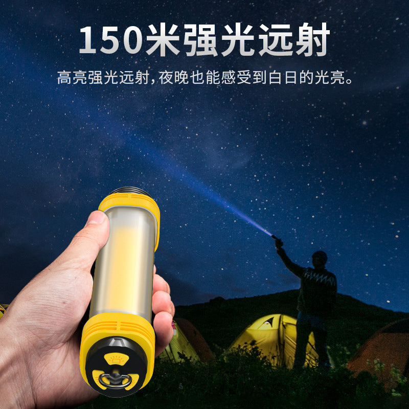 Cross-border new COB camping light USB charging maintenance work light multi-function safety hammer strong light flashlight
