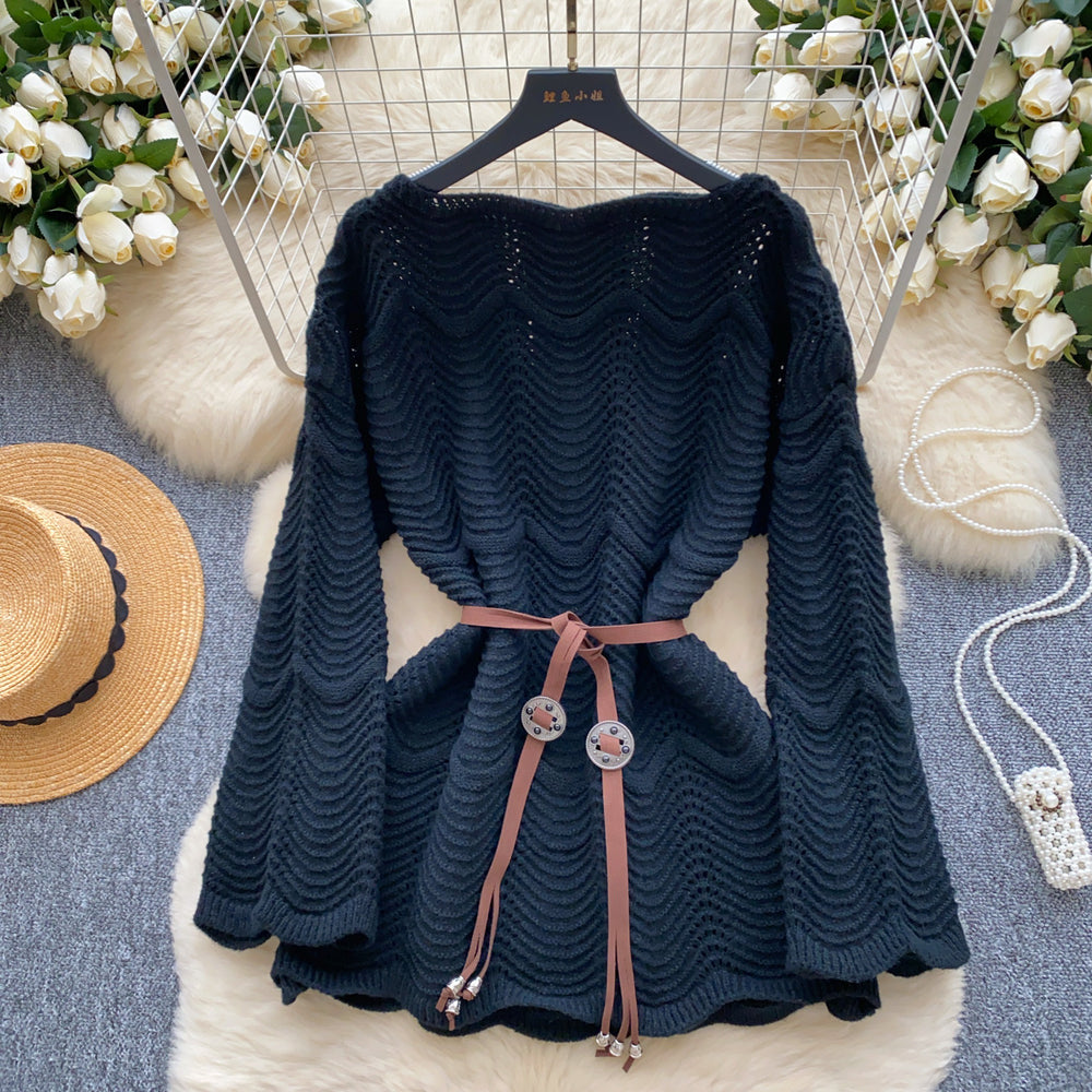 Korean style age-defying hollow-out wave pattern knit sweater - women's autumn chic, slimming, versatile, and trendy sweater