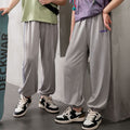 kids' summer lightweight joggers - solid color, side stripe, casual, unisex, anti-mosquito, home pants with elastic cuffs