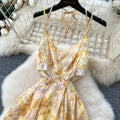 Tea break frenchretro floral chiffon dress women's  spring sexycut out halter suspender vacation long dress