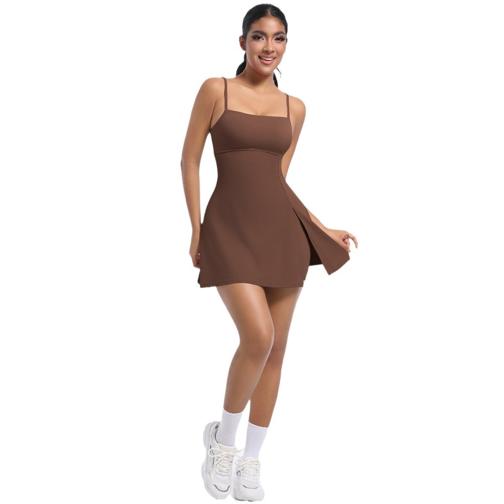 Fashion tape bottom sports dress with breast pad breathable outdoor golf beautiful back sling yoga tennis skirt for women