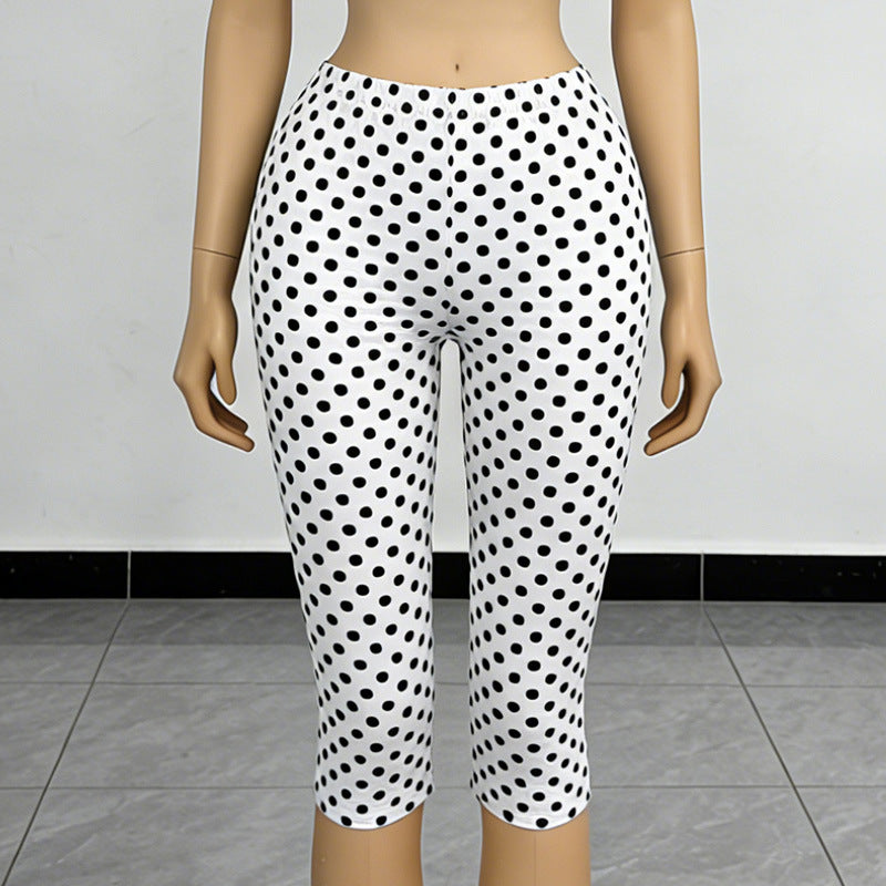 Fashion cross-border new arrival women's fashion spot printing sexy suspender tops waist-length hip-lifting 7-point pants suit for women