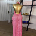 European and american women's clothing  autumn new sweet and fresh striped halter neck backless high waist straight leg jumpsuit pants