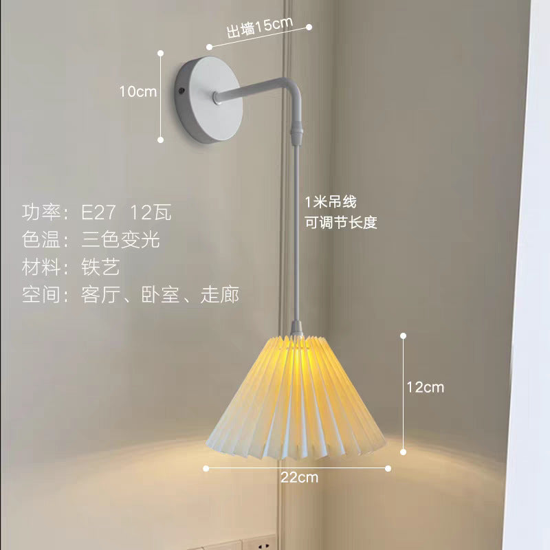 French cream style pleated wall lamp - bedroom bedside, cozy ambiance, tv background wall, study room, b&b pendant light