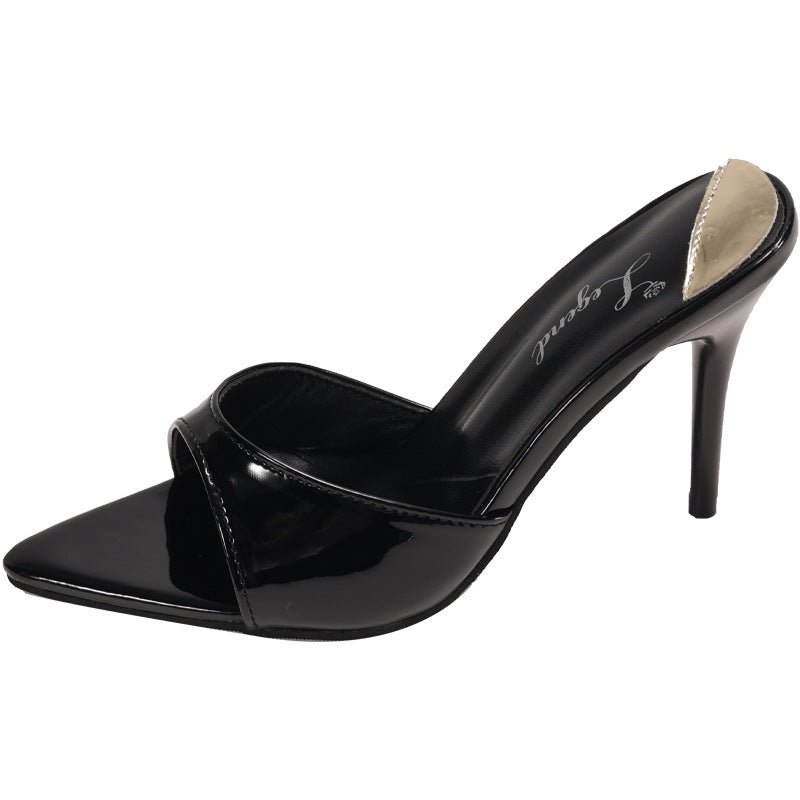 European and american summer new pointed-toe stiletto heel patent leather slippers, versatile sexy red women's sandals, slimming design
