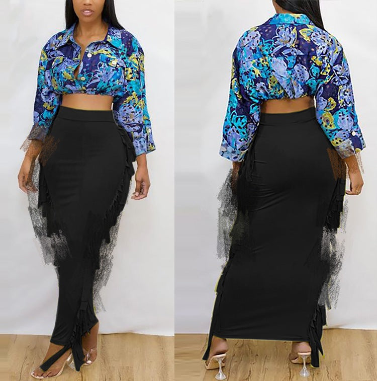 European and american export women's clothing:  casual sexy side-slit irregular tassel solid color butt-lifting midi skirt