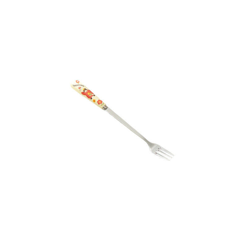 Cartoon girl ceramic handle high-temperature resistant anti-scald fork and spoon set, premium stainless steel cutlery, steak knife and fork