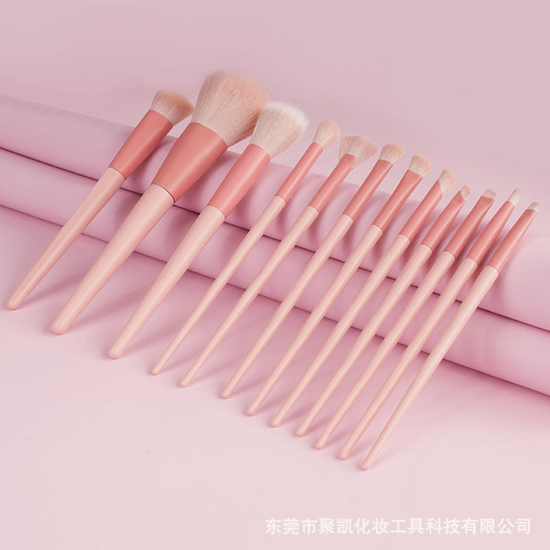 Beginner's wooden handle makeup brush set - complete beauty tool kit with blush, eyeshadow, foundation, and other brushes