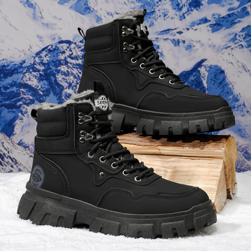 Men's martin boots high-top winter fleece-lined warm cotton shoes outdoor waterproof non-slip shearling northeast snow boots