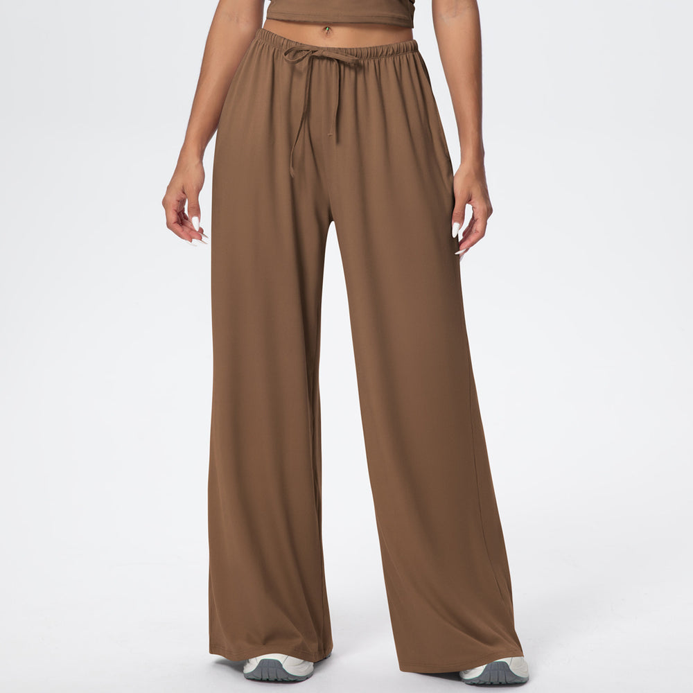New arrival brushed yoga pants loosecasual drape wide leg flap pocket pants elastic drawstring running fitness sports pants