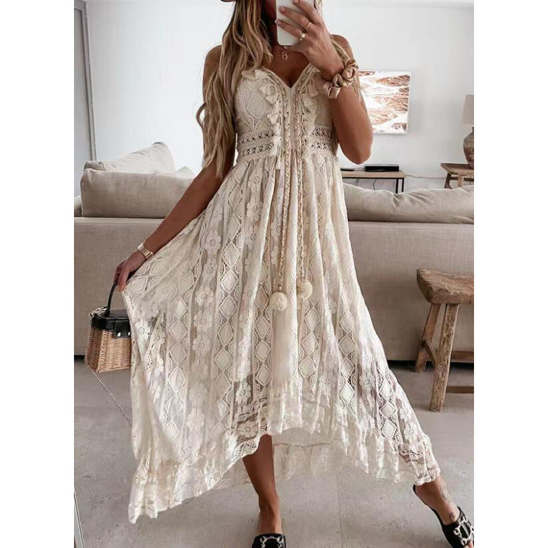 summer new european and american style lace camisole maxi dress - solid color