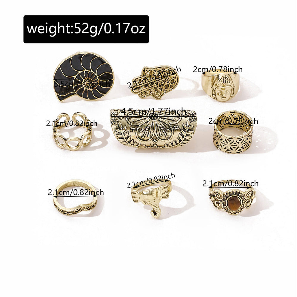 European and american vintage trendy flower conch ring set wholesale, retro niche punk distressed hollow ring wholesale