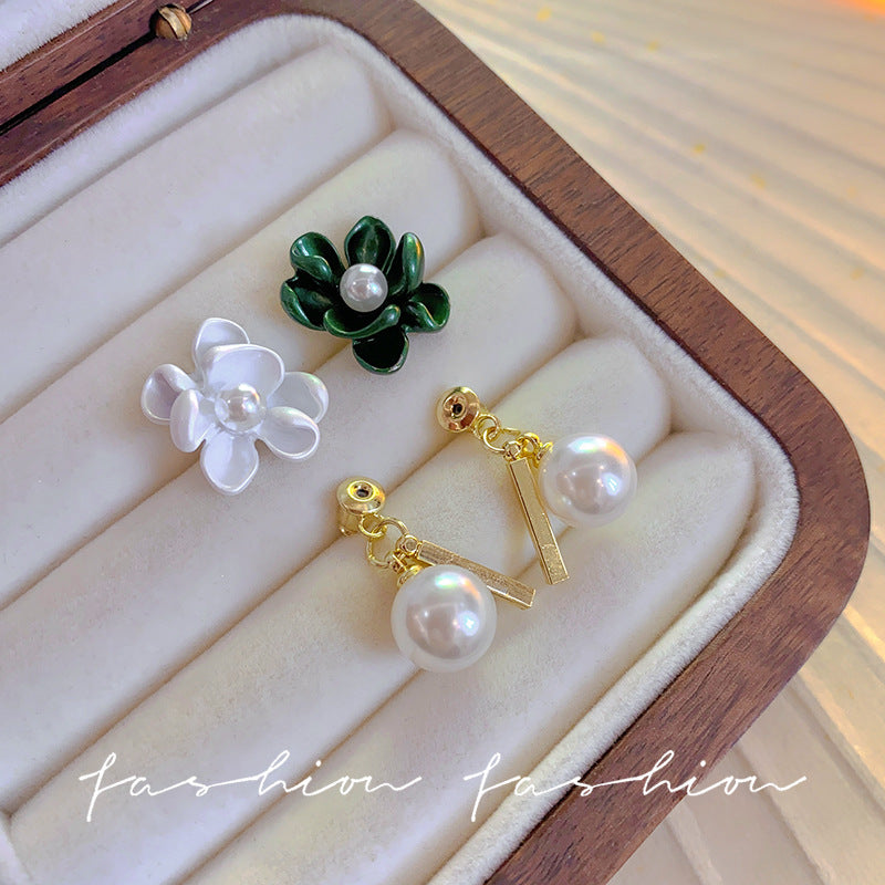 Camellia pearl stud earrings for women, 2026 new arrival, light luxury, high-end, elegant earrings, unique design, wholesale