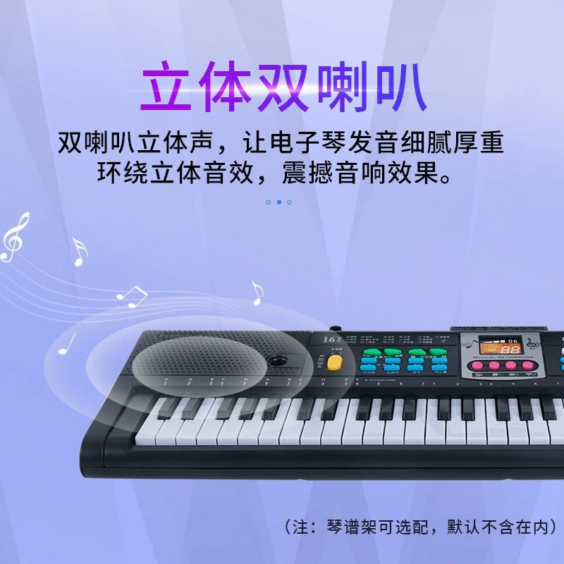 Children's electronic keyboard, 61 keys, multifunctional with microphone, black beginner toy, playable piano with power cord