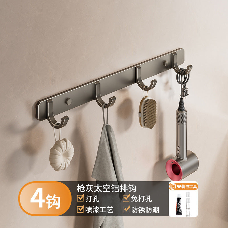 Space aluminum hook, viscose, strong non-punching adhesive hook, door back coat hook, bathroom, kitchen wall wall-mounted storage
