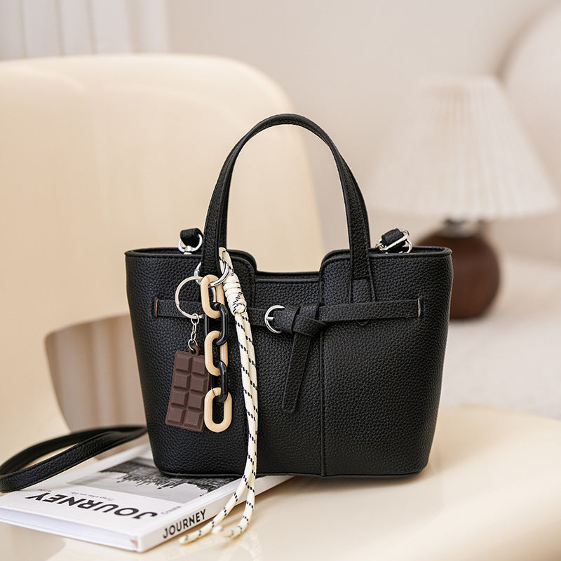 Cross-border retro lychee pattern portable bucket bag women's bag temperament commuter tote bag fashionable versatile shoulder messenger bag