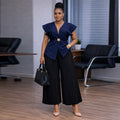 European and american cross-border women's clothing  summer new collection: african-style plus size elegant v-neck short sleeve top and pleated long pants set