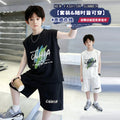 Boys' summer loose-fit two-piece set: sleeveless, trendy, minimalist print short t-shirt and shorts - new  collection