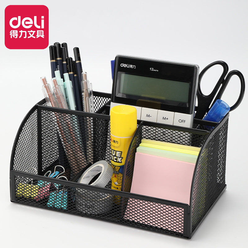 Deli Stationery Multi-layer Pen Holder Office Business Plastic Pen Holder Metal Grid Pen Holder Pen Holder Combination Storage Box
