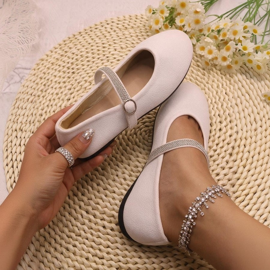 Plus size rhinestone bow mary jane shoes - new autumn  collection - round toe, single strap, flat women's shoes