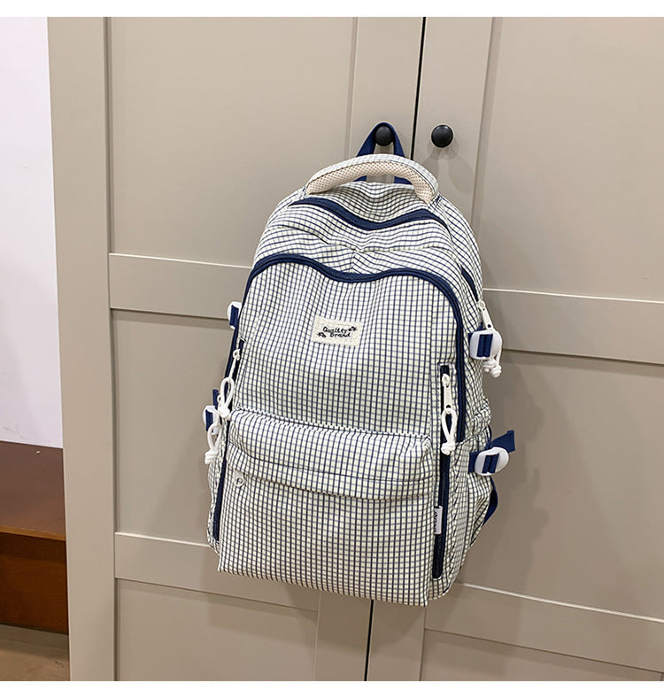 Fresh plaid backpack for women, college & middle school students - lightweight, minimalist, large capacity, korean style, girls' shoulder bag