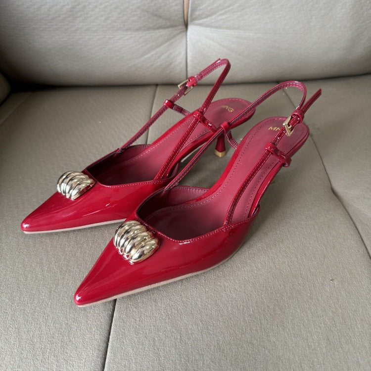 Spain 2025 summer new women's pointed-toe stiletto heel open-back sandals, single strap closed-toe sandals, versatile high heels for women