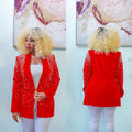 C6590 cross-border   fashion women's solid color beaded lapel long sleeve blazer