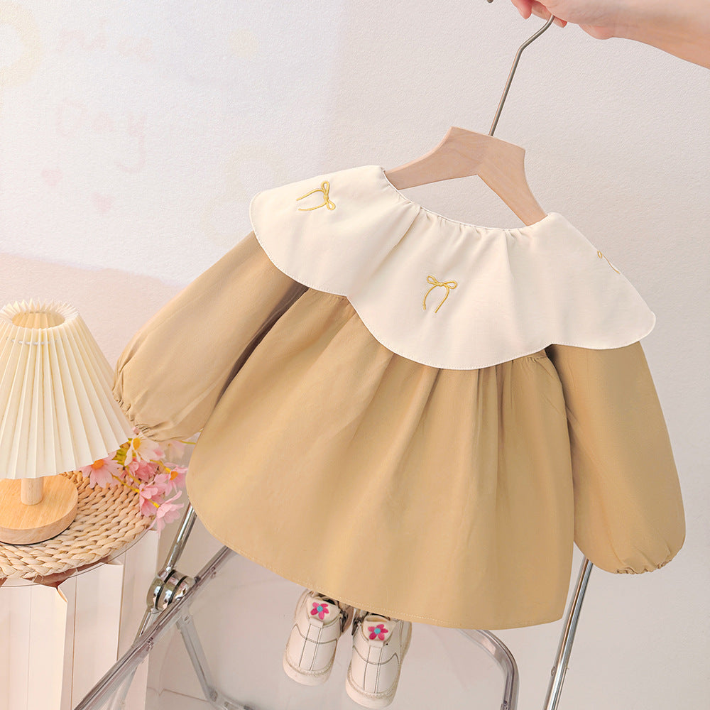 Kids' outerwear:  autumn new arrivals - korean style casual tops for girls, featuring turn-down collar, crew neck, loose fit, and single-breasted closure. perfect for spring and autumn
