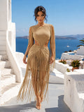 European and american beach party tassel dress - sexy cutout, waist-tie, bodycon mini dress - cross-border women's apparel wholesale