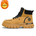 Men's winter fleece-lined thickened martin boots - trendy, versatile work boots, slip-resistant, wear-resistant, thick-soled, waterproof men's boots