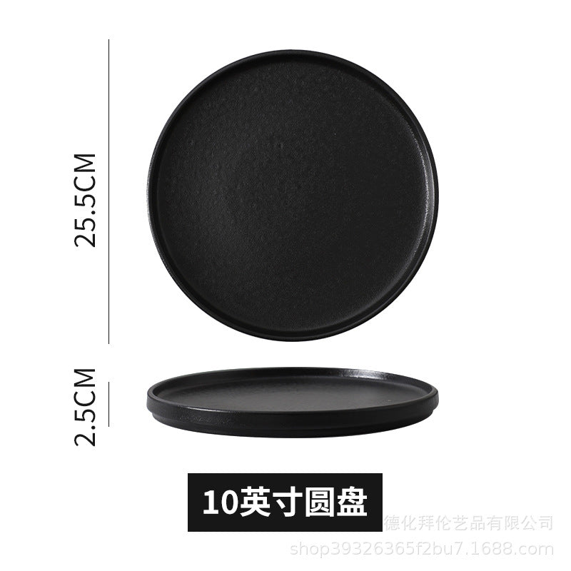 Japanese-style western dinner plates, creative steak plates, western dinner plates, creative black matte steak plates, commercial glossy white plates