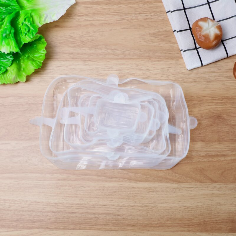 Silicone food storage lid set - 6 piece stretchable airtight bowl covers - food grade silicone reusable square lids