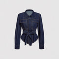 X-spot-66220#fashion  cross-border fashion women's versatile waist design belt denim jacket
