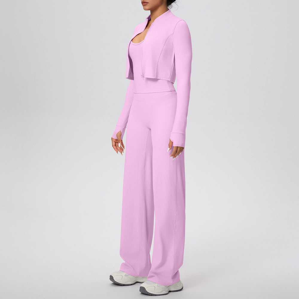 Strappy tank top casual zip-up jacket yoga outfit high-waisted butt-lifting quick-dry fitness set running sports three-piece set