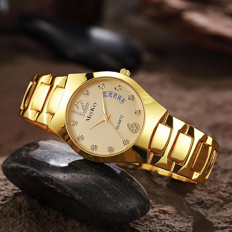 Mcykcy manufacturer's supply list: roman numeral diamond calendar solid tungsten steel two-tone deep waterproof men's watch - silver