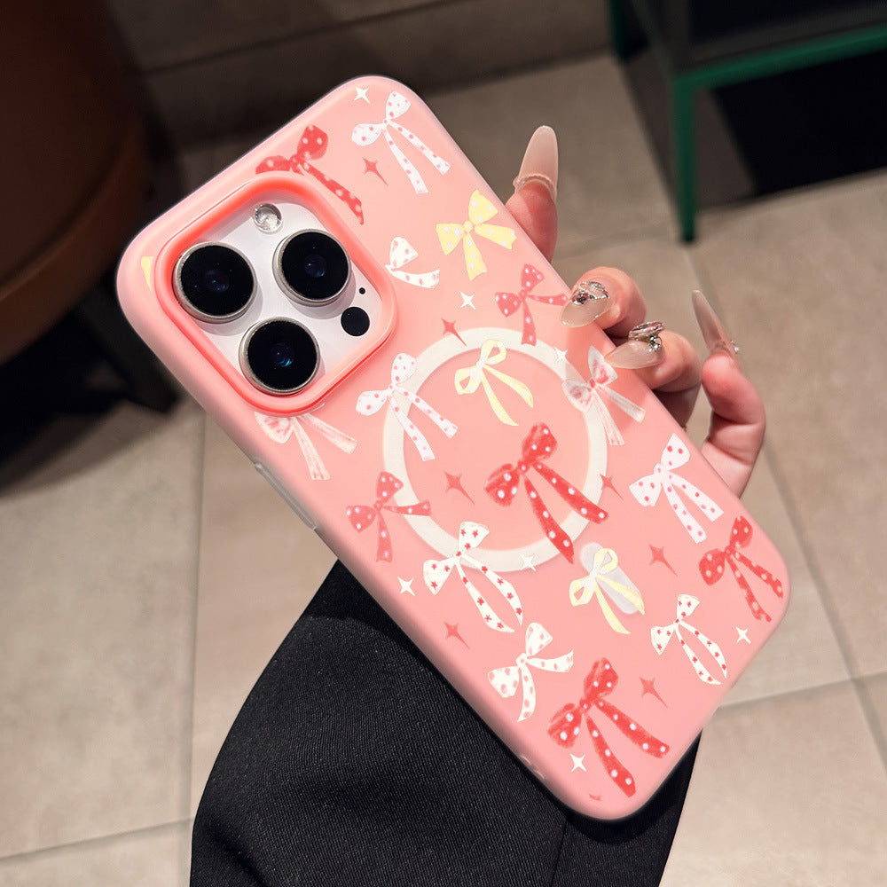 Suitable for iphone 17 magnetic phone case pink bow star apple 16 cute girly style protective case 13