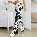 In stock-53357#  cross-border fashion and versatile women's cow print v-waist elastic flared pants