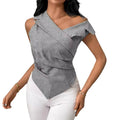 European and american cross-border   new striped design women's summer turn-down collar off-shoulder sleeveless vest