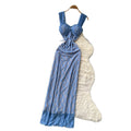 Pure desire style blue lace suspender dress women's summer silmsexy backless mermaid long dress vacation style dress