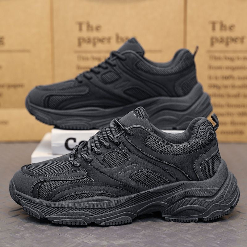 Pure black men's shoes spring 2025 new arrival work safety shoes non-slipabrasion resistantmen running sports dad shoes thick sole