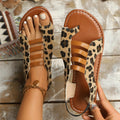export plus size flat thong leopard print sandals women's  summer outdoor comfortable hollow-out beach sandals