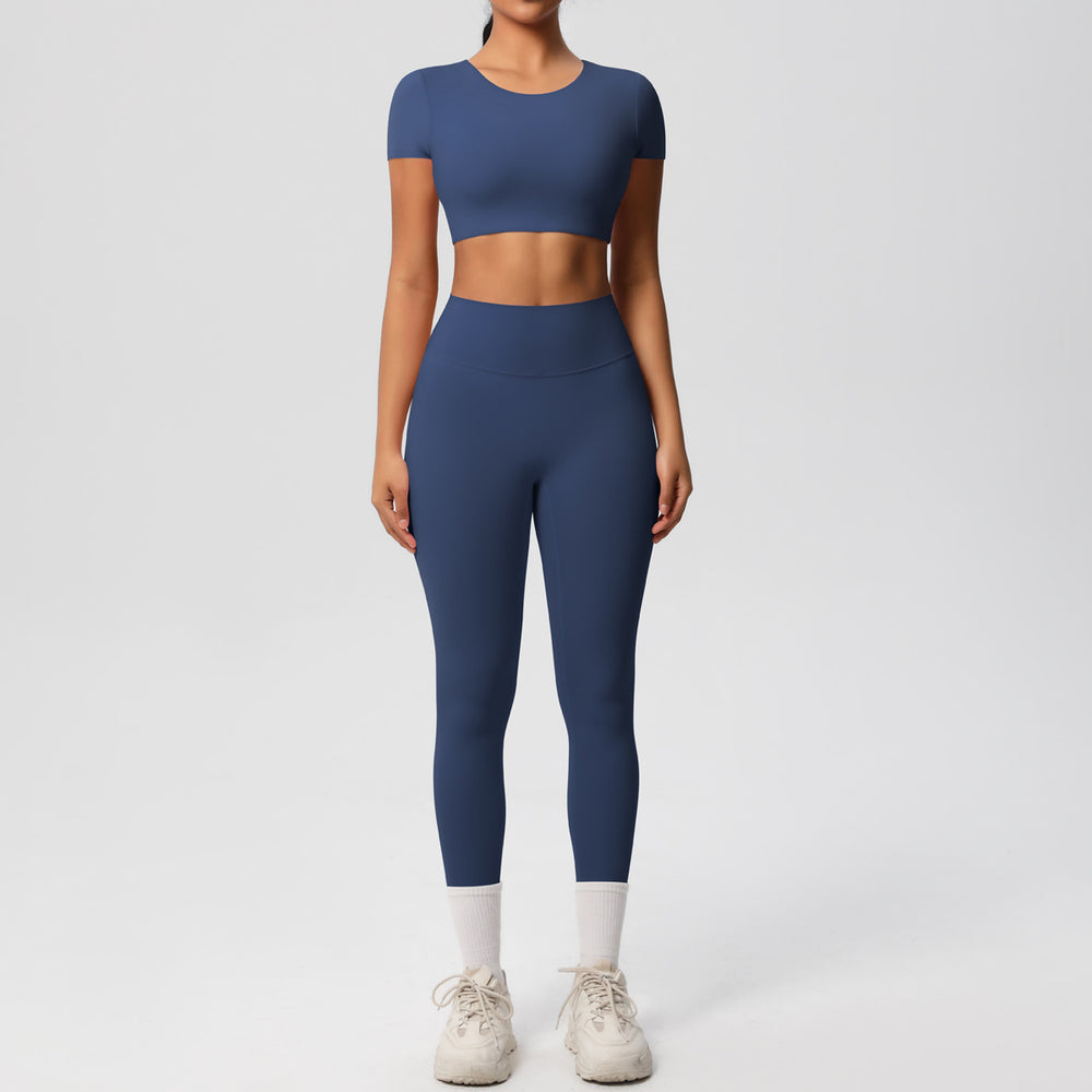New arrival: european and american style solid color double-sided brushed breathable compression yoga set - 8 piece activewear set for running and fitness