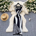 French style printed sleeveless knit dress - women's summer new arrival, slim fit, figure-flattering, slit detail, elegant and chic maxi dress