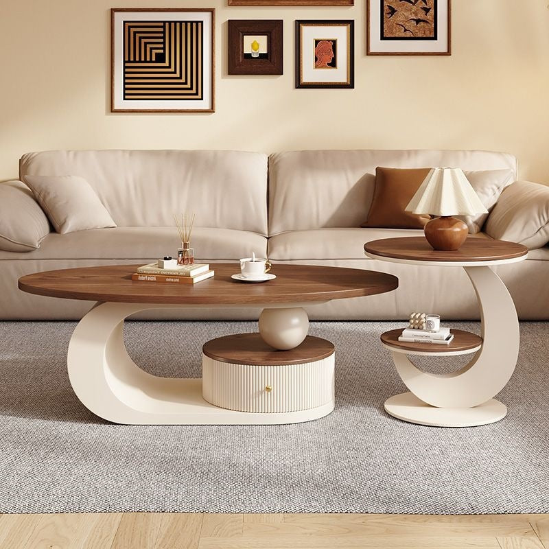 Second-hand style accessible luxury walnut color coffee table living room for home oval coffee table casual modern combination new arrival small coffee table