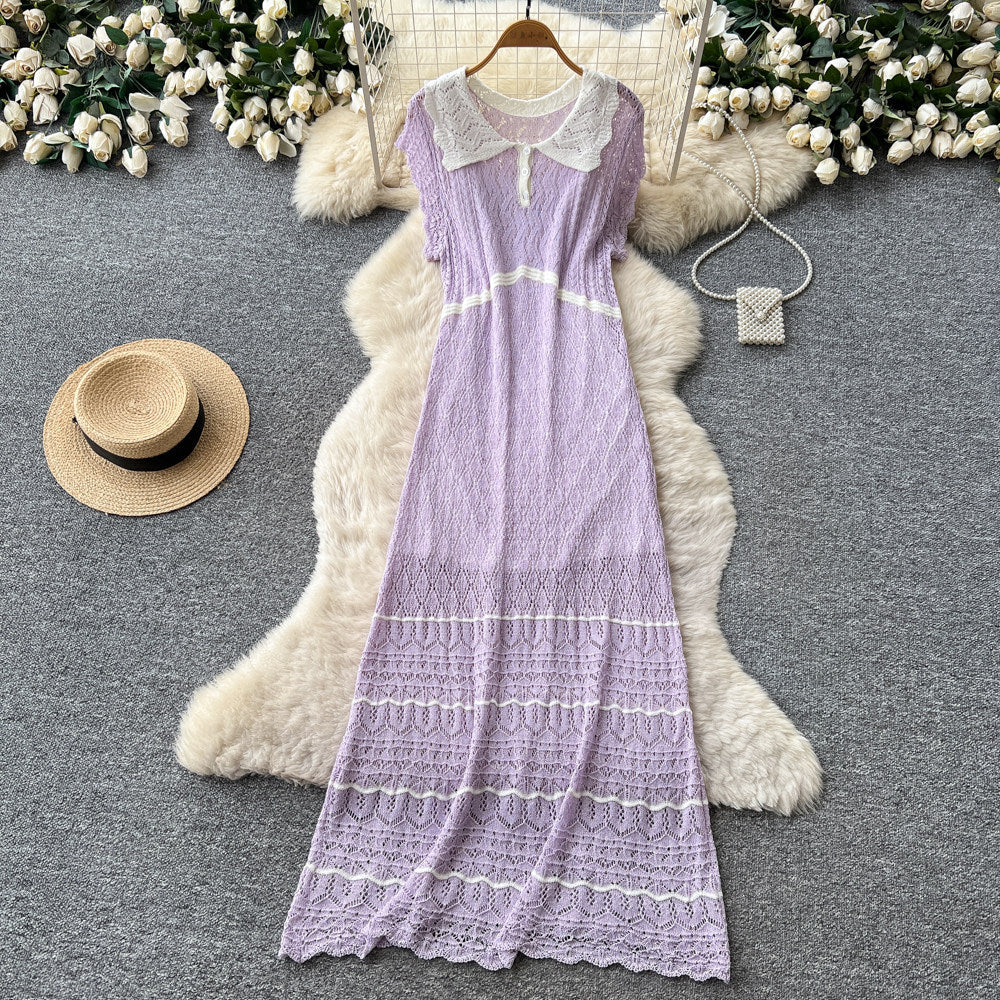 Vacation style lace cut outeleganteasiest for matchdress women's summerretroslimming look a-line long skirt work clothingelegant