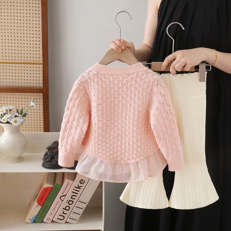 Girls' knitted sweater two-piece set - new autumn/winter  collection - baby girl outerwear and pants set