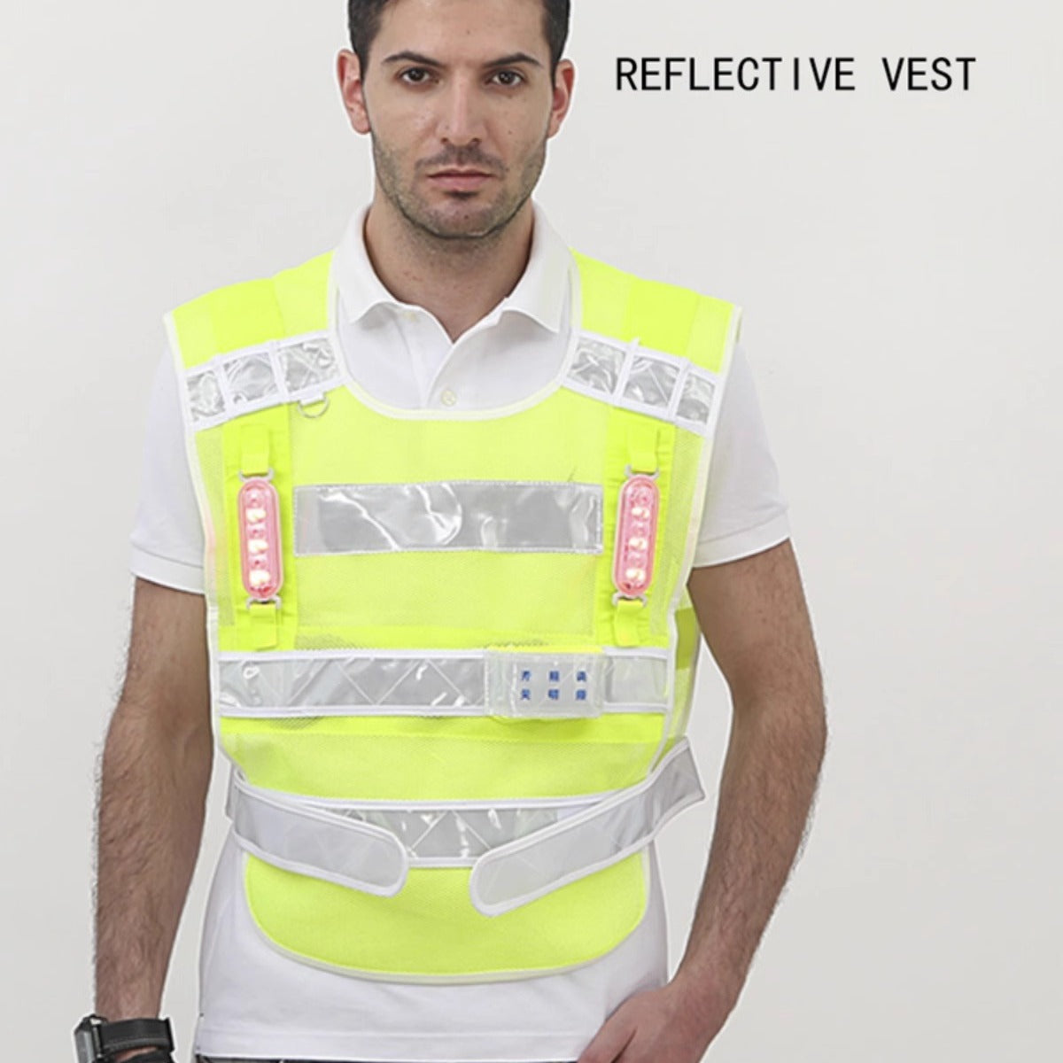 Breathable red and blue flash vest highway patrol construction vest printing LED rechargeable reflective vest with flash light